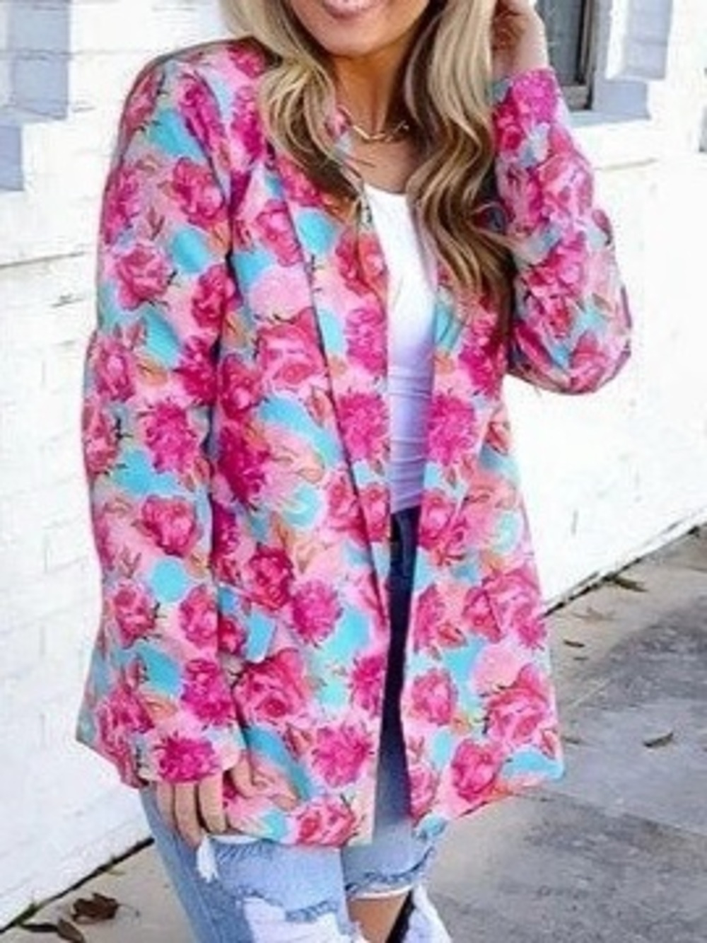 Floral Blazer Blue & Pink